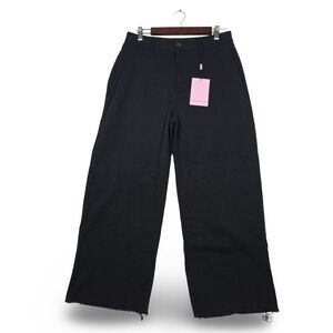 Avec Les Filles Jeans Sz 30 Deep Black Wide Leg Crop Raw Hem High Rise Pants NWT